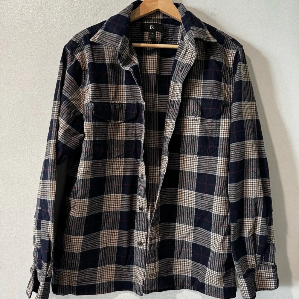 Banana Republic‎ Men's Emiliano Utility Shirt, Navy Plaid Sz Medium - $80